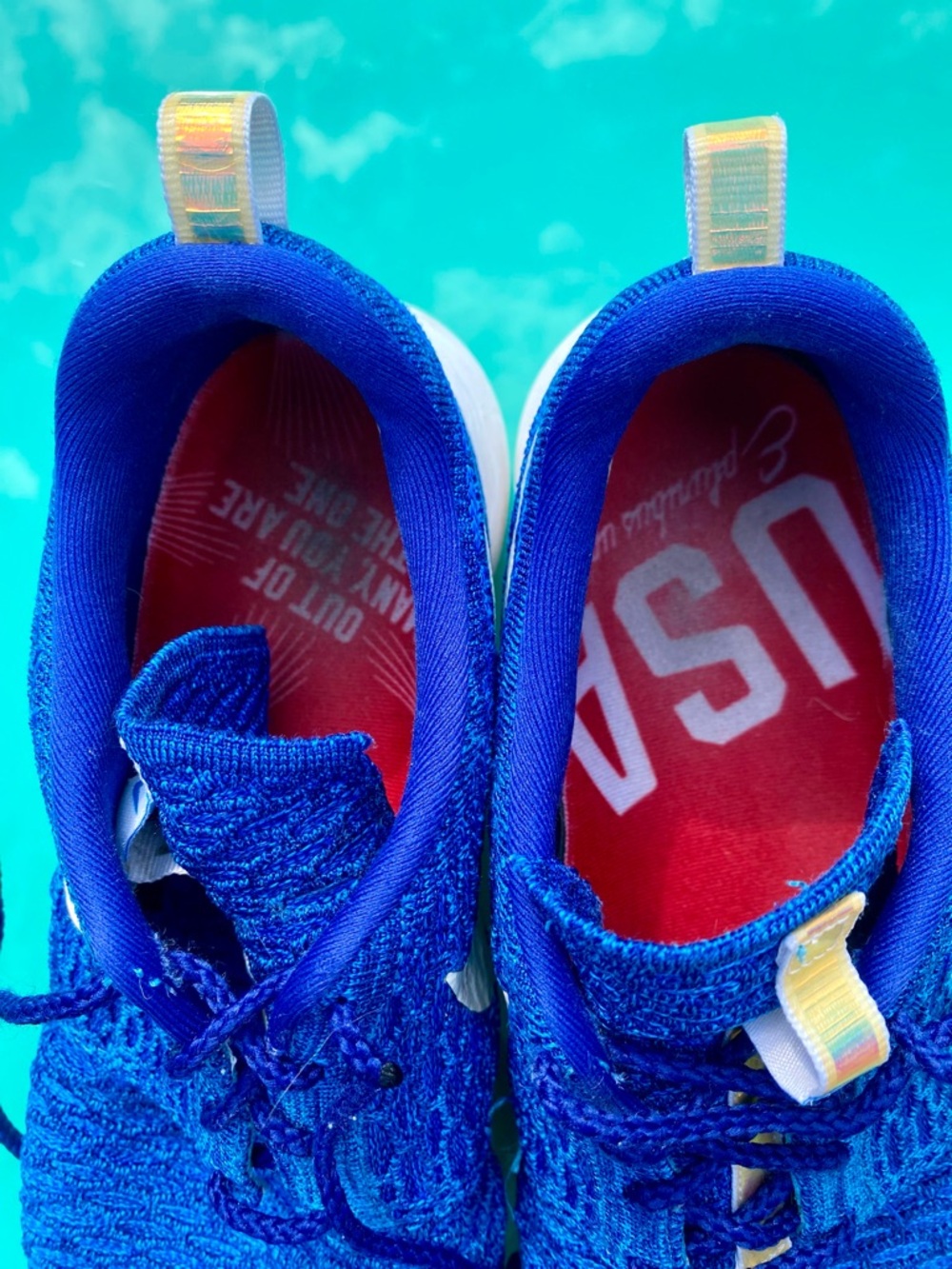 Nike Men’s Flyknit Athletic Sneakers - Blue with White Accents - Picture 3 of 6